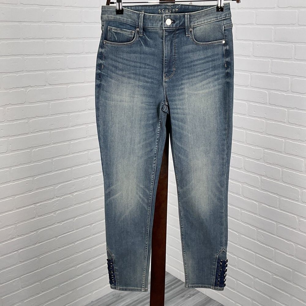 Sculpt Jeans Women 4R Blue Laceup Skinny Crop High Rise Cotton Stretch NWT‎
